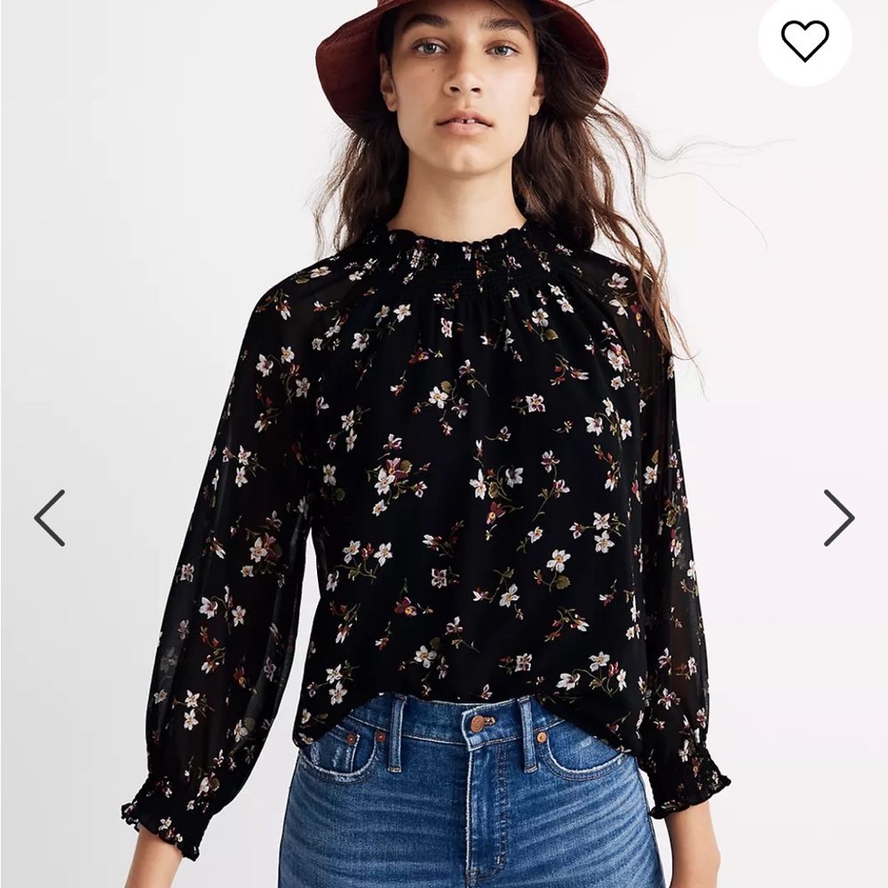 Madewell Smocked Mockneck Blouse in Backyard Blooms